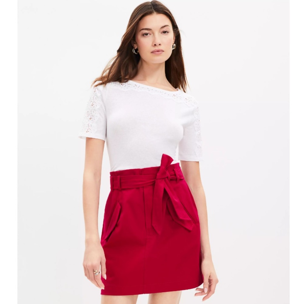 LOFT Tie Waist Flap Pocket Skirt | 0 Petite | Red/Burgundy/Wine color